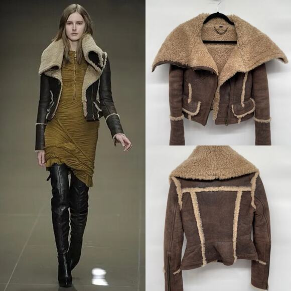 Burberry Prorsum FW 2010 Runway Brown Leather Shearling Aviator Jacket IT 38 - Picture 1 of 16
